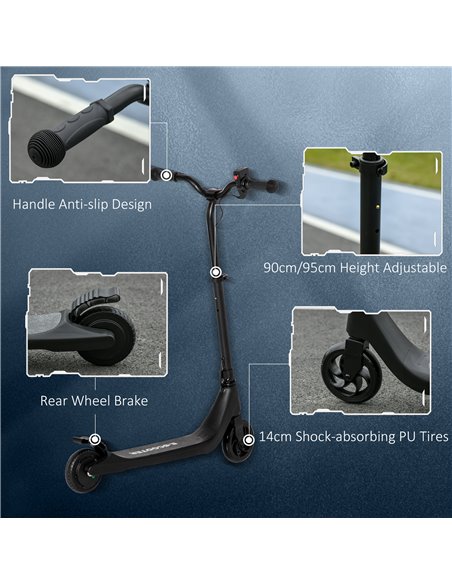 HOMCOM Electric Scooter, 120W Motor E-Scooter w/ Battery Display, Adjustable Height, Rear Brake for Ages 6+ Years - Black - pic 4352 | FastDaddyshop