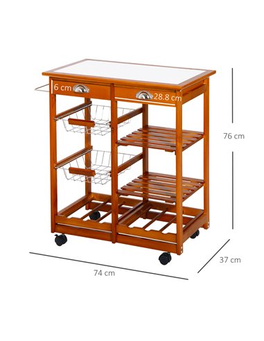 Homcom Wooden Kitchen Trolley Cart Drawers, Honey Colour 05-0020