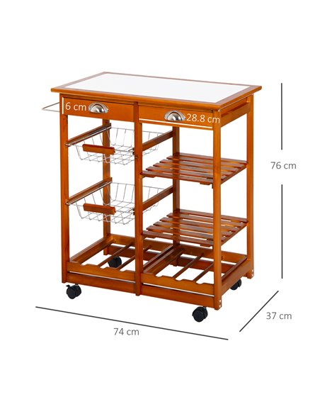 Homcom Wooden Kitchen Trolley Cart Drawers, Honey Colour 05-0020 - pic 43520 | FastDaddyshop