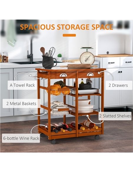 Homcom Wooden Kitchen Trolley Cart Drawers, 3 Shelves 05-0020 - pic 43521 | FastDaddyshop