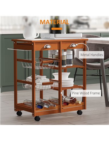 Homcom Wooden Kitchen Trolley Cart Drawers, 3 Shelves 05-0020