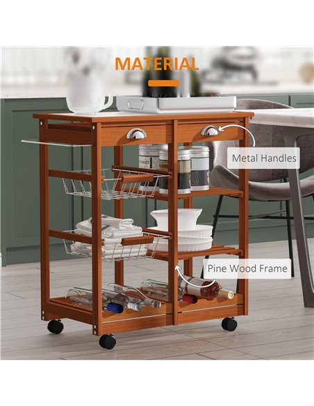 Homcom Wooden Kitchen Trolley Cart Drawers, 3 Shelves 05-0020 - pic 43523 | FastDaddyshop