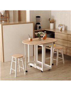 HOMCOM 3PC Wooden Kitchen Cart Mobile Rolling Trolley, Pine Wood Colour 801-019 2