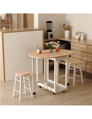 HOMCOM 3PC Wooden Kitchen Cart Mobile Rolling Trolley, Pine Wood Colour 801-019