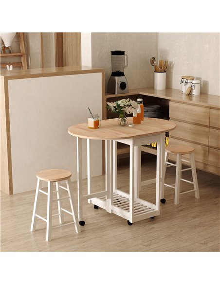 HOMCOM 3PC Wooden Kitchen Cart Mobile Rolling Trolley, Pine Wood Colour 801-019 - pic 43527 | FastDaddyshop