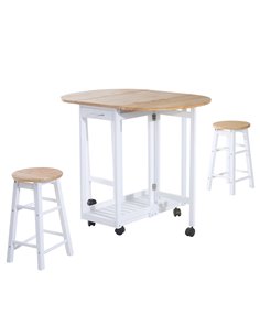 HOMCOM 3PC Wooden Kitchen Cart Mobile Rolling Trolley, Pine Wood Colour 801-019