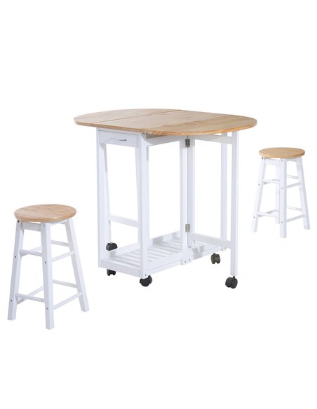 HOMCOM 3PC Wooden Kitchen Cart Mobile Rolling Trolley, Pine Wood Colour 801-019 - pic 43528 | FastDaddyshop