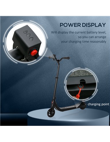 HOMCOM Electric Scooter, 120W Motor E-Scooter w/ Battery Display, Adjustable Height, Rear Brake for Ages 6+ Years - Black