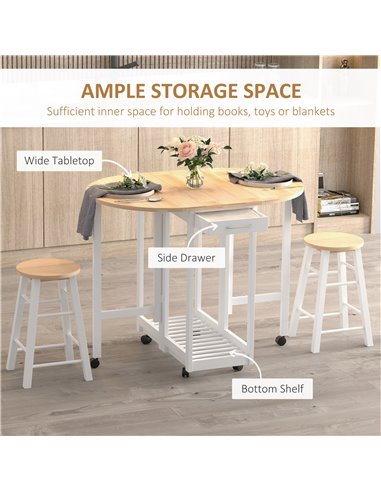 HOMCOM 3PC Wooden Kitchen Cart Mobile Rolling Trolley, Pine Wood Colour 801-019