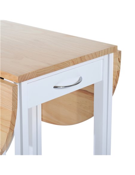 HOMCOM 3PC Wooden Kitchen Cart Mobile Rolling Trolley Folding Bar Table Two Stools Dining Chair Storage Shelf w/2 Drawers & 6 Wh - pic 43534 | FastDaddyshop