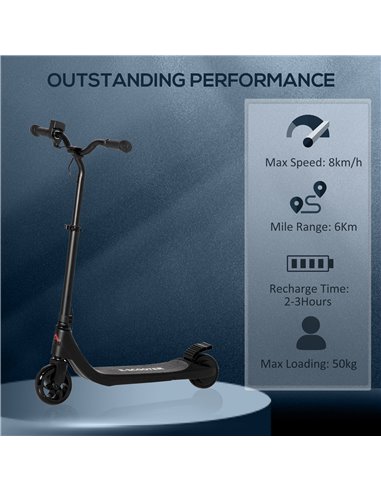HOMCOM Electric Scooter, 120W Motor E-Scooter w/ Battery Display, Adjustable Height, Rear Brake for Ages 6+ Years - Black