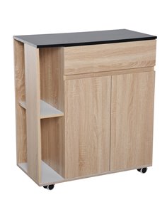 HOMCOM Kitchen Storage Trolley Cart Cupboard, Oak & Black 801-078