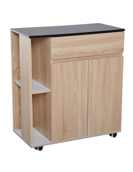 HOMCOM Kitchen Storage Trolley Cart Cupboard, Oak & Black 801-078 - pic 43545 | FastDaddyshop