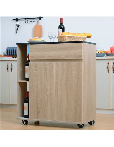 HOMCOM Kitchen Storage Trolley Cart Cupboard Rolling Island Shelves Cabinet With Door and Drawer Locking Wheels 801-078