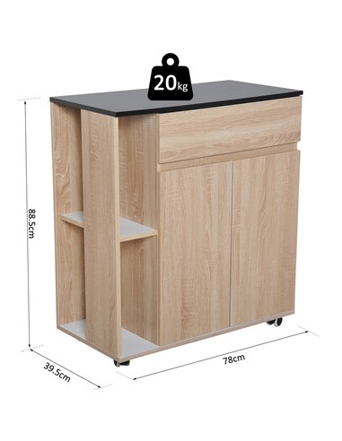 HOMCOM Kitchen Storage Trolley Cart Cupboard Rolling Island Shelves Cabinet With Door and Drawer Locking Wheels 801-078