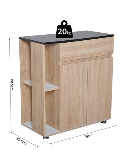 HOMCOM Kitchen Storage Trolley Cart Cupboard Rolling Island Shelves Cabinet With Door and Drawer Locking Wheels 801-078 - pic 43547 | FastDaddyshop