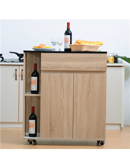 HOMCOM Kitchen Storage Trolley Cart Cupboard Rolling Island Shelves Cabinet With Door and Drawer Locking Wheels 801-078 - pic 43552 | FastDaddyshop
