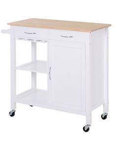 HOMCOM Kitchen Storage Trolley Cart Cupboard, White & Natural Wood 801-069