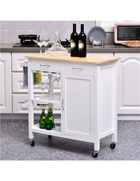 HOMCOM Kitchen Storage Trolley Cart Cupboard, White & Natural Wood 801-069 - pic 43555 | FastDaddyshop