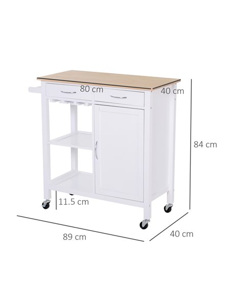 HOMCOM Kitchen Storage Trolley Cart Cupboard, White & Natural Wood 801-069 - pic 43556 | FastDaddyshop