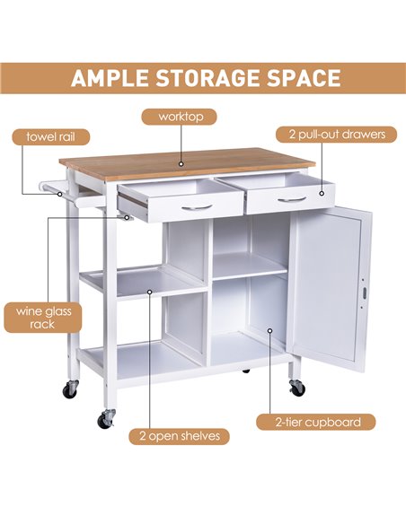 HOMCOM Kitchen Storage Trolley Cart Cupboard, White & Natural Wood 801-069 - pic 43557 | FastDaddyshop
