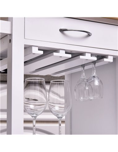 HOMCOM Kitchen Storage Trolley Cart Cupboard Rolling Wheels Shelves Cabinet Island W/ Drawers Towel Rail Wine Glass Rack Pine Wo