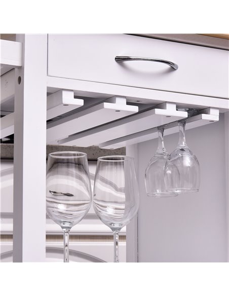HOMCOM Kitchen Storage Trolley Cart Cupboard Rolling Wheels Shelves Cabinet Island W/ Drawers Towel Rail Wine Glass Rack Pine Wo - pic 43560 | FastDaddyshop