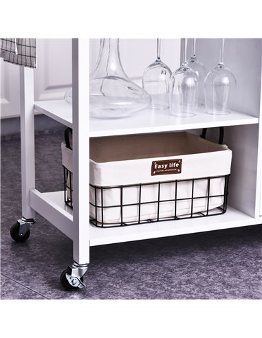 HOMCOM Kitchen Storage Trolley Cart Cupboard Rolling Wheels Shelves Cabinet Island W/ Drawers Towel Rail Wine Glass Rack Pine Wo