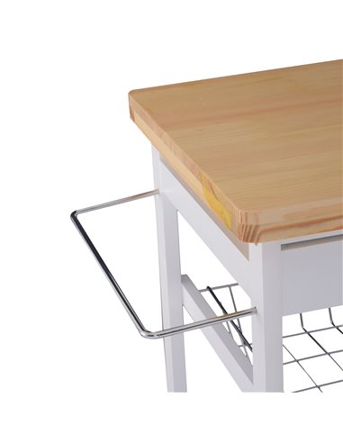 HOMCOM Rolling Kitchen Island Trolley Cart Drawer Shelves Basket Wheels W/  6 Bottle Wine Rack White 801-079WT