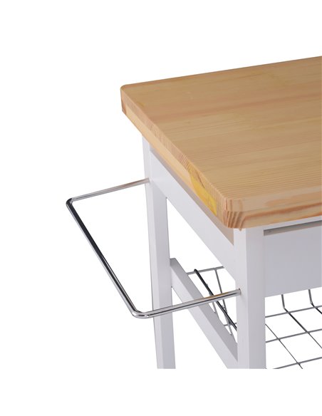 HOMCOM Rolling Kitchen Island Trolley Cart Drawer Shelves Basket Wheels W/  6 Bottle Wine Rack White 801-079WT - pic 43569 | FastDaddyshop