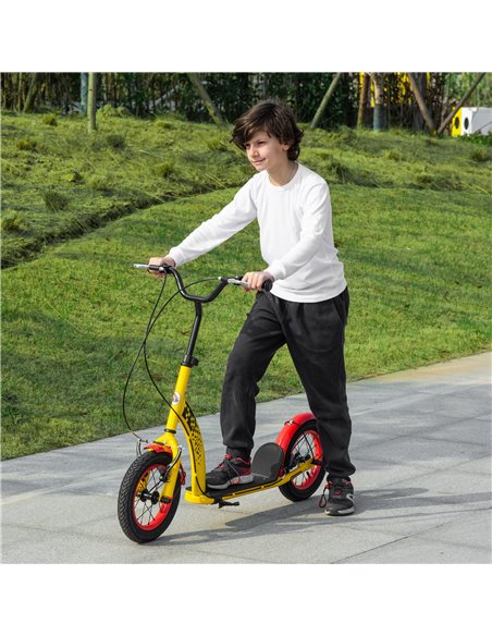 HOMCOM Kids Kick Scooter, w/ Adjustable Height, Front Rear Dual Brakes, 12 Inch Inflatable Rubber Wheels, for Ages 5+ Years - Ye - pic 4357 | FastDaddyshop