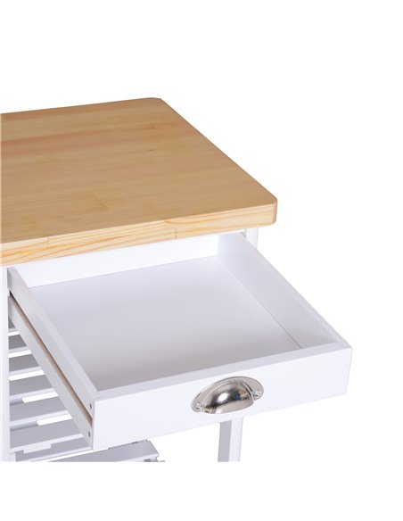 HOMCOM Rolling Kitchen Island Trolley Cart Drawer Shelves Basket Wheels W/  6 Bottle Wine Rack White 801-079WT - pic 43571 | FastDaddyshop