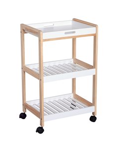 HOMCOM 3-Tier Mobile Kitchen Trolley Cart Storage, White & Natural Wood Colour 801-091