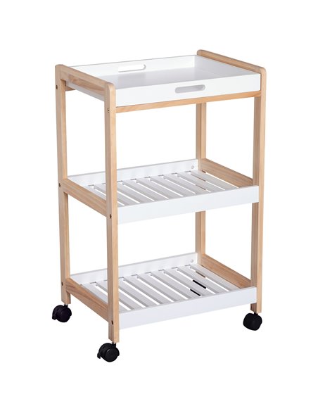 HOMCOM 3-Tier Mobile Kitchen Trolley Cart Storage, White & Natural Wood Colour 801-091 - pic 43572 | FastDaddyshop