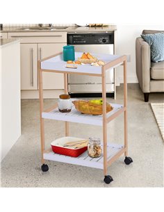 HOMCOM 3-Tier Mobile Kitchen Trolley Cart Storage, White & Natural Wood Colour 801-091 2