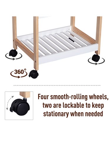 HOMCOM 3-Tier Mobile Kitchen Trolley Cart Storage Shelves Rack Rolling Wheels White 46 x 35 x 74.5 cm 801-091