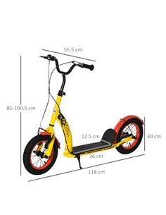 HOMCOM Kids Kick Scooter, w/ Adjustable Height, Front Rear Dual Brakes, 12 Inch Inflatable Rubber Wheels, for Ages 5+ Years - Ye 2