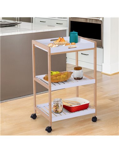 HOMCOM 3-Tier Mobile Kitchen Trolley Cart Storage Shelves Rack Rolling Wheels White 46 x 35 x 74.5 cm 801-091