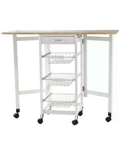 HOMCOM Drop-Leaf Kitchen Trolley with 3 Baskets Drawers, Oak & White 801-125