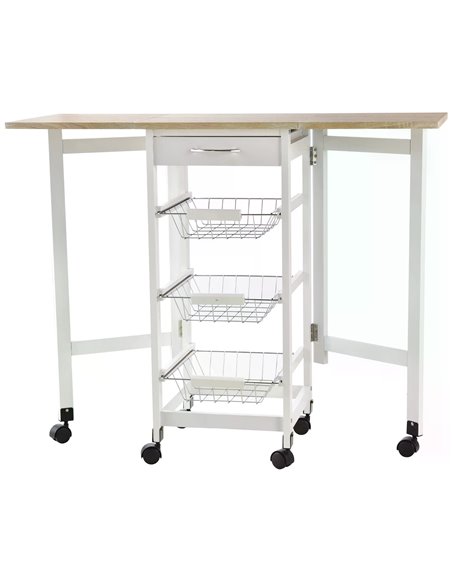 HOMCOM Drop-Leaf Kitchen Trolley with 3 Baskets Drawers, Oak & White 801-125 - pic 43582 | FastDaddyshop