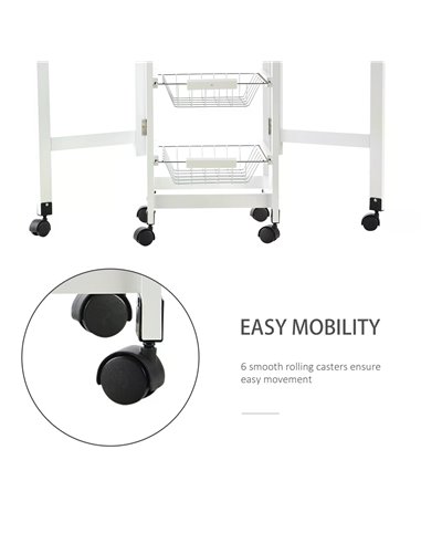 HOMCOM Drop-Leaf Kitchen Trolley with 3 Baskets Drawers, Oak & White 801-125