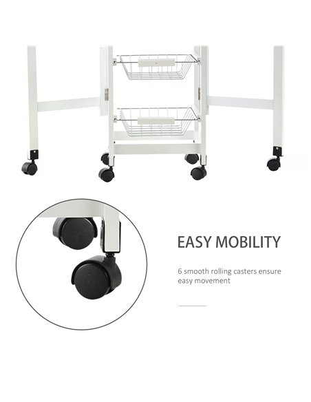 HOMCOM Drop-Leaf Kitchen Trolley with 3 Baskets Drawers, Oak & White 801-125 - pic 43585 | FastDaddyshop