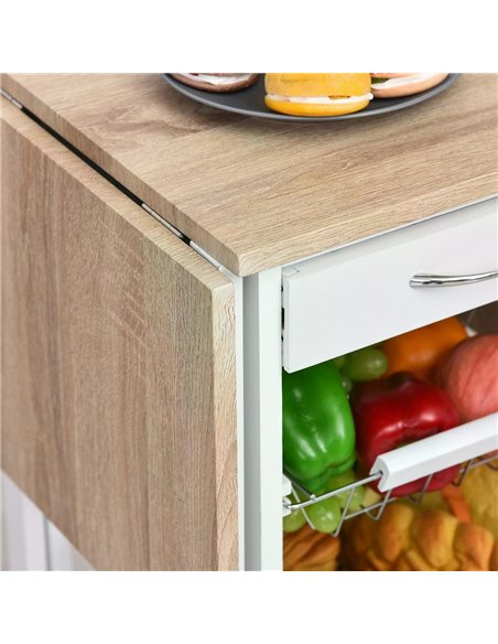 HOMCOM Drop-Leaf Kitchen Trolley w/ 3 Baskets Drawer Surface Top 6 Wheels Rolling Storage Unit Kitchen Home Dining Cart White Oa - pic 43587 | FastDaddyshop