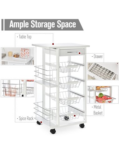 HOMCOM Multi-Use Kitchen Island Trolley, White 801-121V01WT