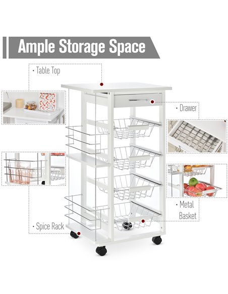 HOMCOM Multi-Use Kitchen Island Trolley, White 801-121V01WT - pic 43593 | FastDaddyshop