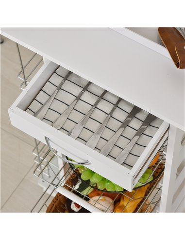 HOMCOM Multi-Use Kitchen Island Trolley w/ 4 Baskets 2 Side Racks Drawer Worktop 4 Wheels Worktop Food Storage Smooth Rolling Co
