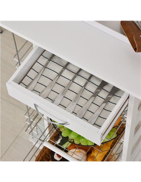 HOMCOM Multi-Use Kitchen Island Trolley w/ 4 Baskets 2 Side Racks Drawer Worktop 4 Wheels Worktop Food Storage Smooth Rolling Co - pic 43596 | FastDaddyshop