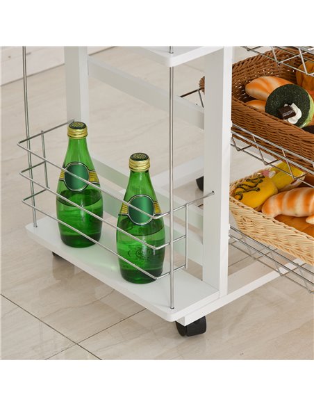 HOMCOM Multi-Use Kitchen Island Trolley w/ 4 Baskets 2 Side Racks Drawer Worktop 4 Wheels Worktop Food Storage Smooth Rolling Co - pic 43597 | FastDaddyshop