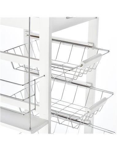 HOMCOM Multi-Use Kitchen Island Trolley w/ 4 Baskets 2 Side Racks Drawer Worktop 4 Wheels Worktop Food Storage Smooth Rolling Co