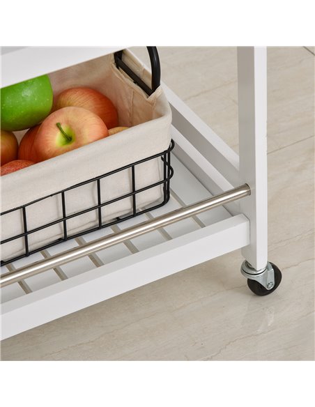 HOMCOM 3-Tier Home Trolley Kitchen Storage w/ Steel Bars 4 Wheels Rolling Unit Organiser Living Room White 801-123WT - pic 43606 | FastDaddyshop